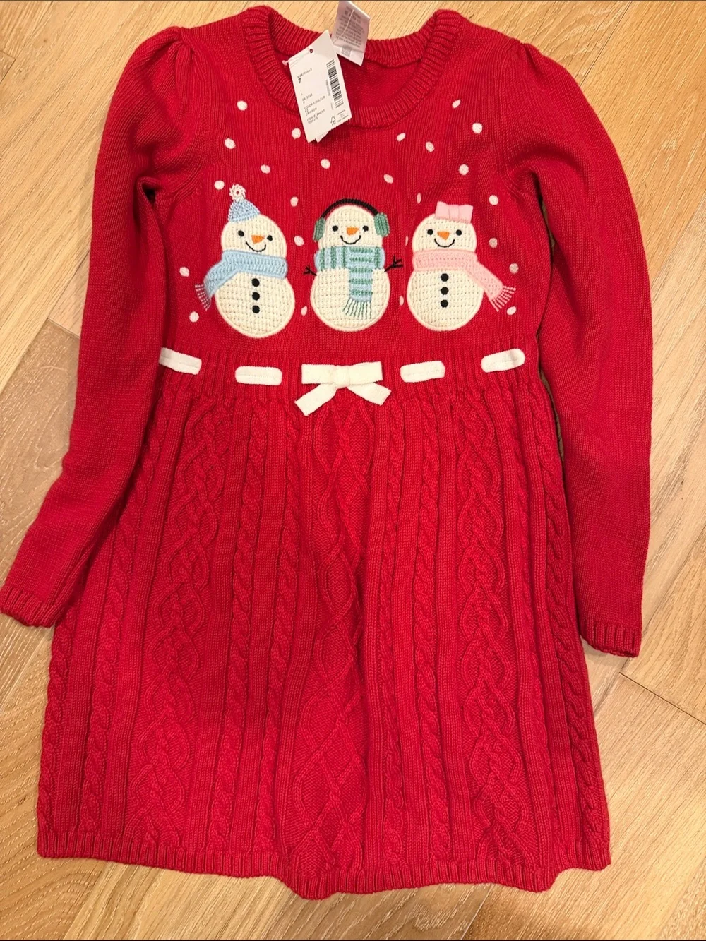 Gymboree Red Snowman Cable-Knit Holiday Dress 7 NWT